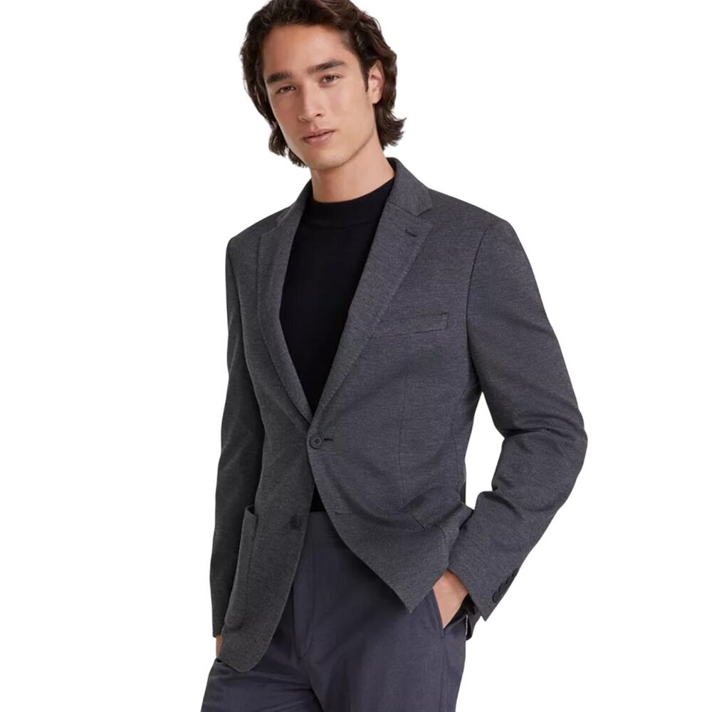 Calvin Klein Men's Grey Solid Knit Slim-Fit Casual Comfort Sport Coat Size 36R